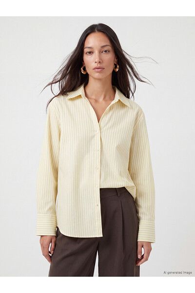 LC Waikiki Peak New Season Yellow Striped Women's Shirt