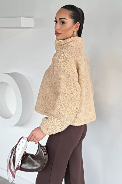 TOZLU Gülseli Half-Zip Sweatshirt with Elastic Waist Detail