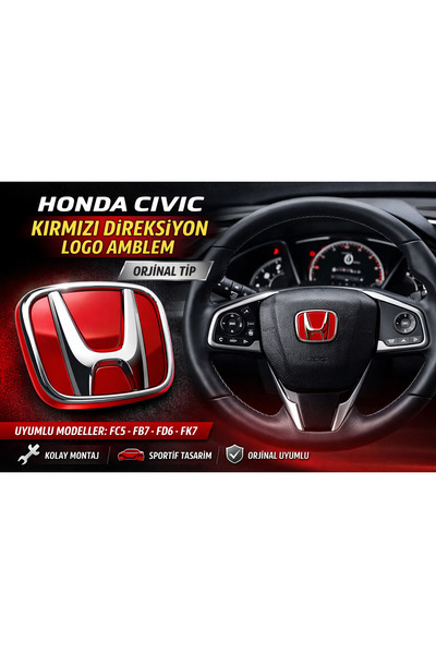 EP GARAJ OTOMOTİV Red Original Steering Wheel Logo for Honda Civic Cars