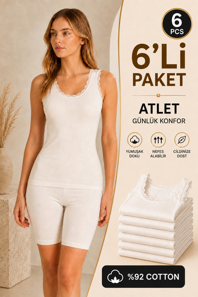 Altınay Women's 6-Piece Breathable Fabric Thick Strap Tank Top - 92% Cotton