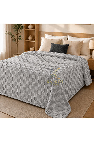 Kapreo Home Fiona Kabartmalı Kare Desenli Peluş Çift Kişilik Battaniye – Yumu...