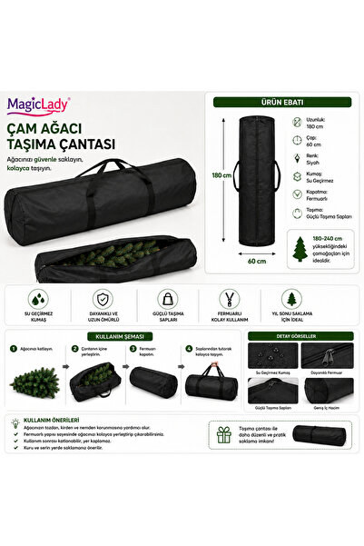 Magiclady 180 X 60 Çam Ağacı Taşıma ve Saklama Çantası 120x40 cm Fermuarlı Su...