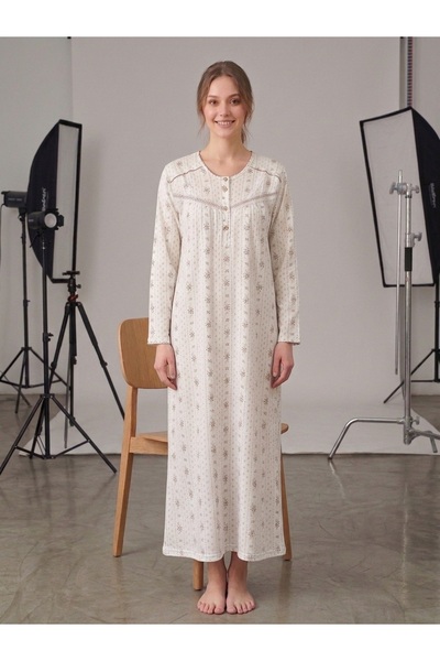 Alize Moda 100% Cotton Long Sleeve Floral Patterned Large Size Women'S-Mom's ...
