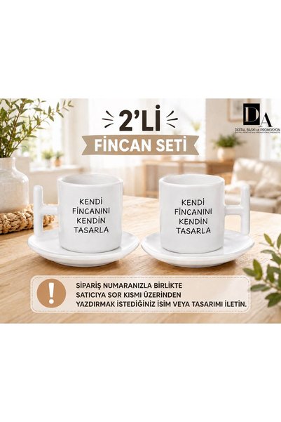 DA DİJİTAL Kişiye Özel 2'li Türk Kahve Fincanı