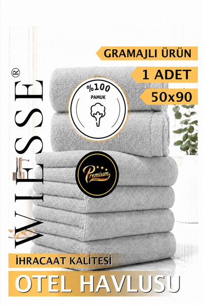 WİESSE 50x90 GRİ HAVLU - YUMUŞAK DOKU - %100 PAMUK - PREMIUM KALİTE - 250 GR