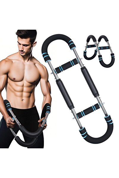 ORVİCA 2X Power 25-50KG Ayarlanabilir Çift Metal Yaylı Göğüs Kol Full Body Egzersiz Aleti Fitness Bar Aleti
