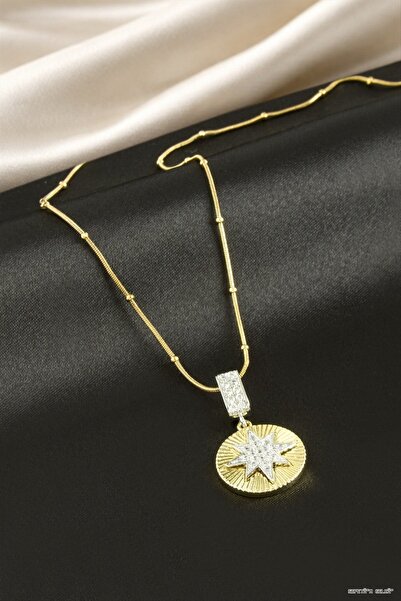 ZERO LAND Spt-Gld Star Zircon Stone Luxury Steel (152725) Necklace Yellow