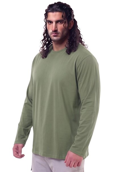 marufshop Men's Large Size 100% Cotton Long Sleeve Crew Neck Sweatshirt Green...