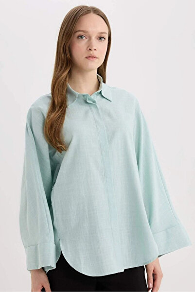 DeFacto Relax Fit Linen Blend Long Sleeve Hijab Shirt Tunic