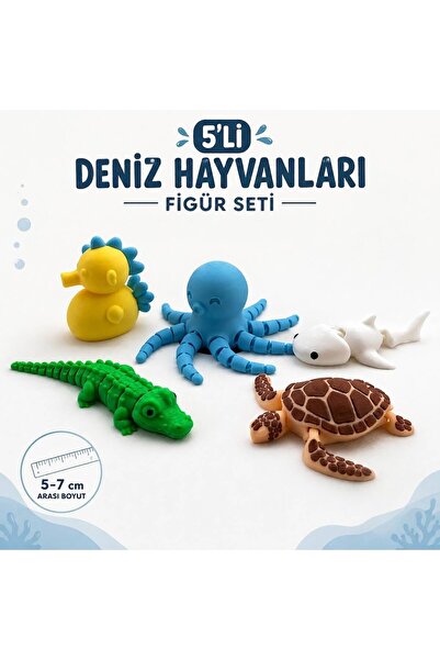 MD Design 5'li Deniz Hayvanları Figür Seti - Hareketli Eklemli 3D Baskı Oyunc...
