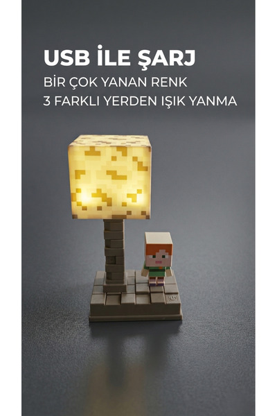 VizyonumVar Concept Minecraft Figürlü USB Şarjlı Gece Lambası - Çocuklar ve Y...