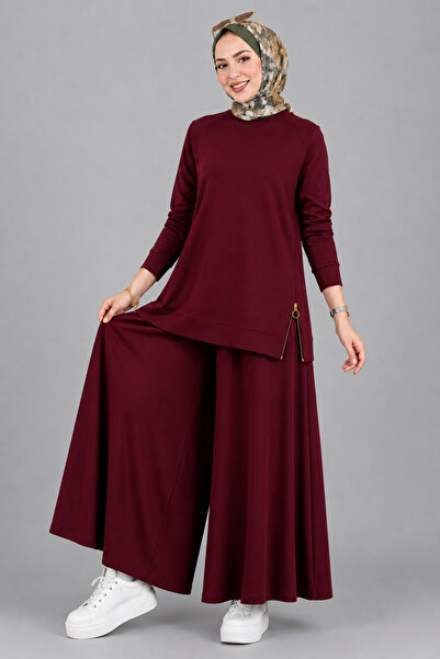 ZELASU Set de 2 piese Hijab din țesătură modal, cu fermoar, tunică și fustă-p...