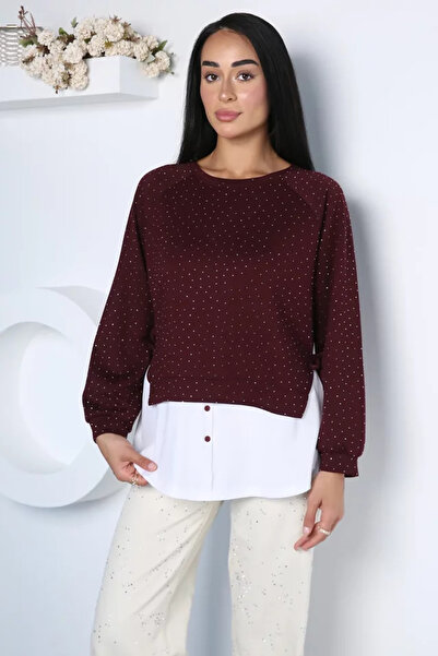 TOZLU Women's Stoned Shirt Decorated Sweatshirt