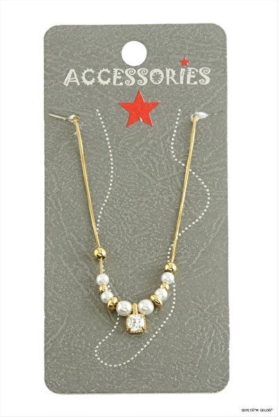 ZERO LAND Spt-Gld Square Zircon Stone Pearl Luxury Steel (140415) Anklet Yellow