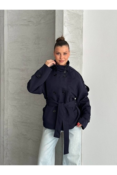timagna Γυναικεία κοντή, oversized καμπαρντίνα με ψηλό γιακά, διπλό στήθος, κ...