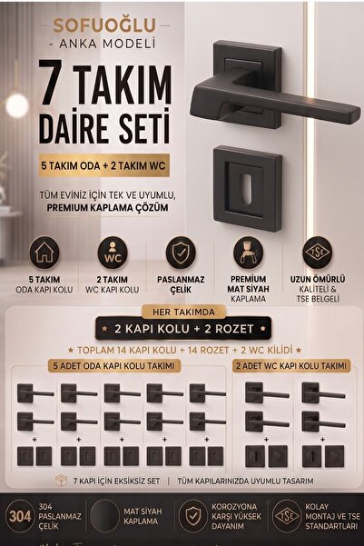 Sofuoğlu ( 7 TAKIM ) ANKA MODEL MAT SİYAH RENK PASLANMAZ ÇELİK 5 ODA 2 WC DAİ...