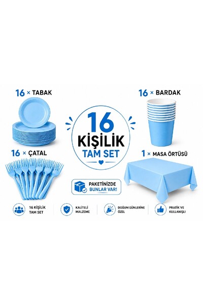 Bkmc Doğum Günü Parti Seti | 8 ve 16 Kişilik | Tabak Bardak Çatal + Masa Örtü...