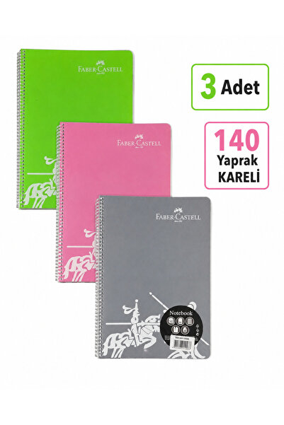 Faber Castell 3 Faber Notebooks, 140 Sheets, Checkered, Plastic Cover, Spiral...