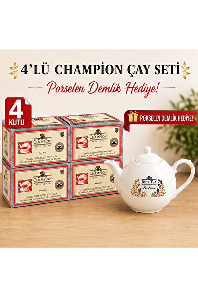Champion Demlik Poşet 100'lü x 4 Adet (Seylan Çayı) Porselen Demlik Hediyeli