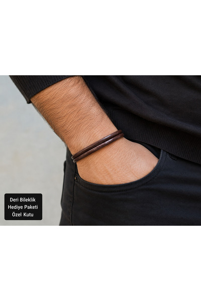 HER ŞEY NOTA www.herseynota.com Leoncourt Double Line Brown Leather Men's Bra...