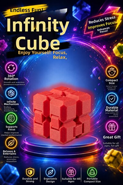 TEKMAKG Infinite Cube Red Infinity Cube Stress Cube Fidget Toy