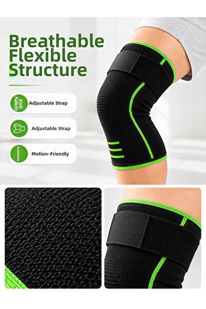 alemdarshop Sports Knee Brace Black Green Flexible Breathable Knee Support wi...