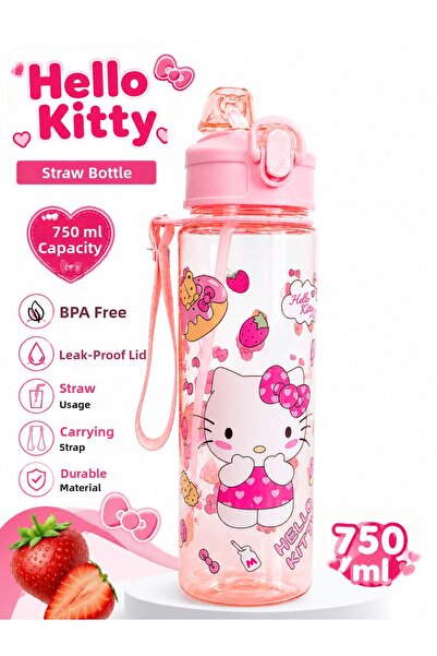 monthiron Phenomenal Hello Kitty Flask with Straw 750 ml Large Size with Hang...