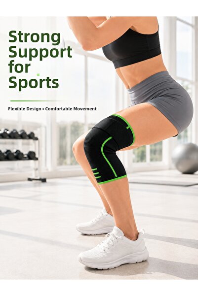 alemdarshop Black Green Sports Knee Brace Breathable Knitted with Adjustable ...