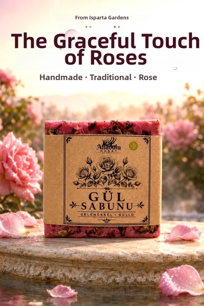 ANADOLU HASAT Natural Isparta Solid Soap with Rose Content 120 g – Hand and B...