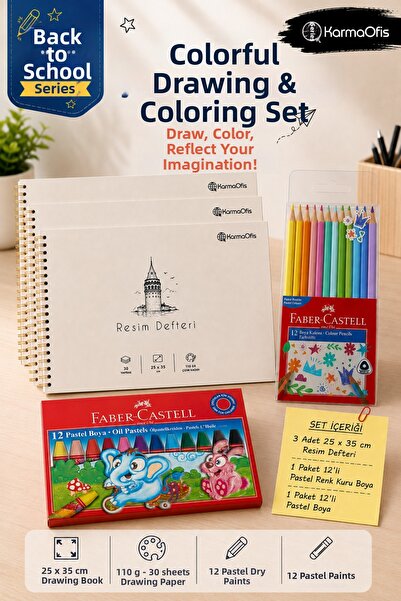 Faber Castell 25x35 cm 110 gr Bloc de desen spiralat 12 bucăți de vopsea usca...