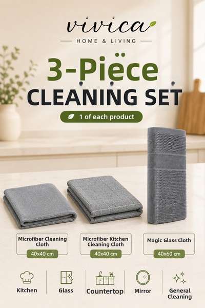 VİVİCAHOME 3-Piece Multi-Purpose Cleaning Cloth Set – Microfiber Cloth Set fo...