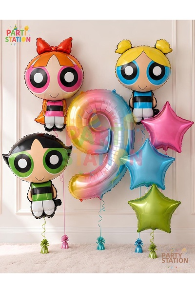Parti Station Powerpuff Girls Themed 9 Year Old Balloon Set 7 Pieces - Powerp...