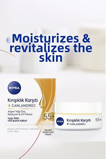 NIVEA 55 Age-Specific Anti-Wrinkle and Anti-Aging Facial Care Cream 50ml, Argan Oil, Calcium, Revitalizing