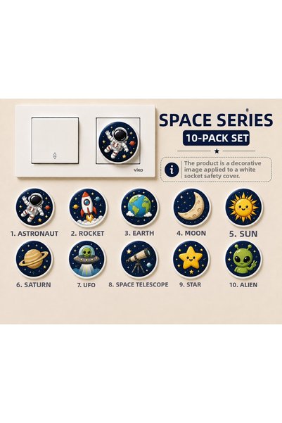 TRİMENT3D Space Series 10-Plug Socket Safety Cover – Decorative Space-Themed Set