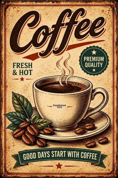 Lucena Retro Coffee Metal Wall Sign Vintage Coffee Decorative Kitchen and Caf...