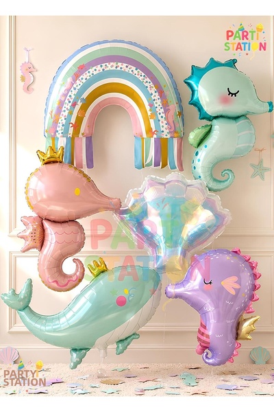 Parti Station Mermaid Concept Balloon Set - 6 Piece Extra Large Size Seahorse...