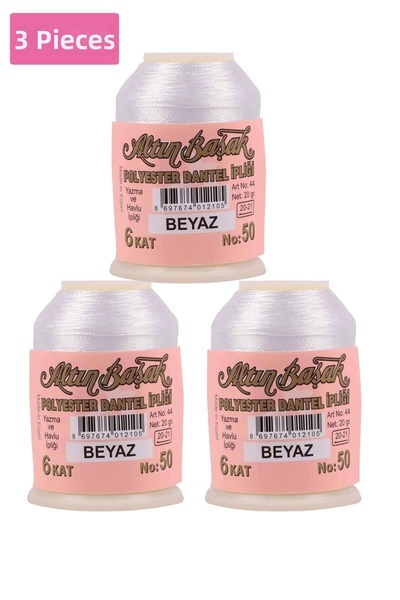 modi 3 Pieces of Gold Spike Needle and Lace Thread 20 Gr - No: White