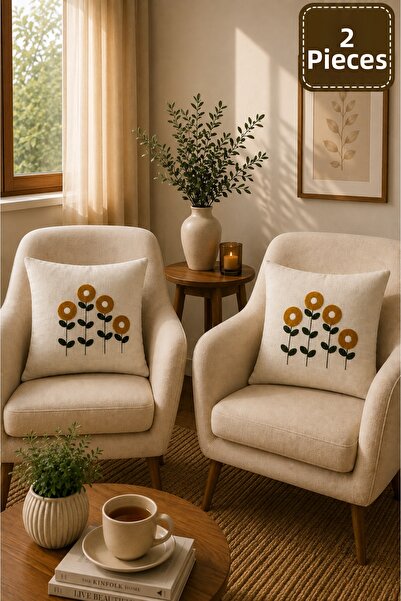 SEVMİŞ HOME 2 Piece Punch Cushion Cover 43X43 cm – Decorative Embroidered Cus...