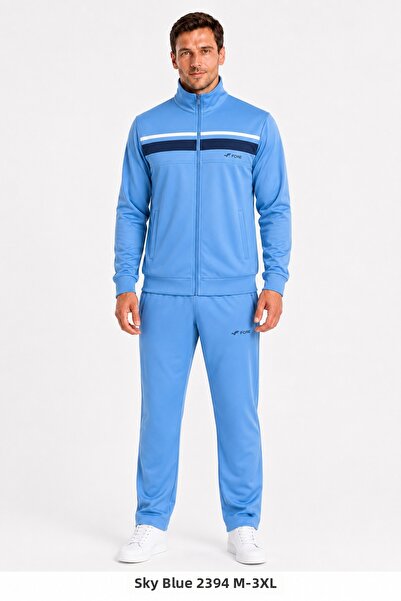 FORE SPORT Men's stand collar zippered striped raschel tracksuit set 2394