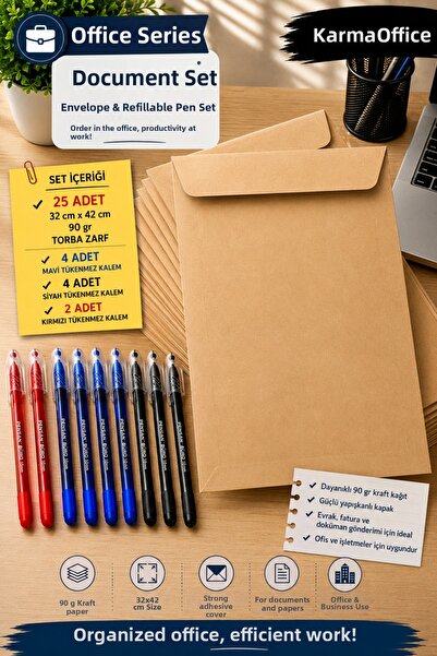 KarmaOfis 32X42 cm 90 Gr Kraft Bag Envelope 25 Pieces Optional |   10 Ballpoi...