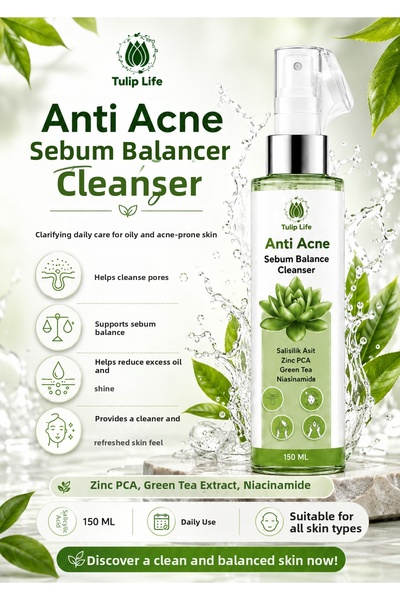 Tuliplifeoffical Anti Acne Sebum Balancing Cleanser 150 ml – Pore Purifying C...