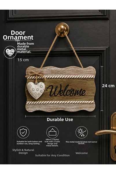 Emsay Store Welcome Written Metal Ornate Wooden Decorative Door Ornament – 24...