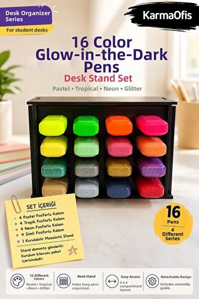 KarmaOfis 16 Color Highlighter Pen Stand Set |   4 Pastel Highlighter Pens | ...