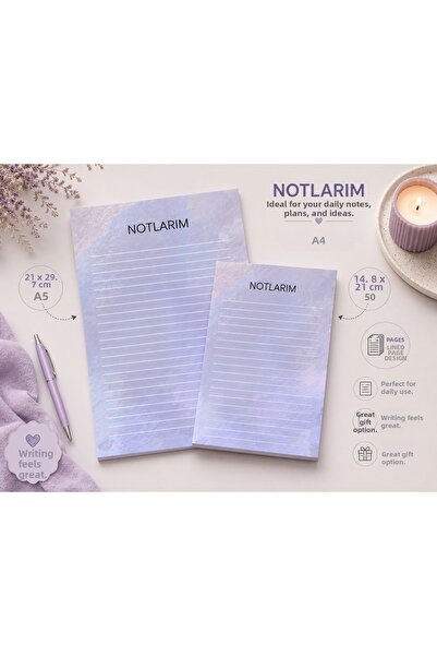 Miray Craft Pastel Lilac Color Themed Set of 2 (A4-A5) Notepad - Notepad - Me...