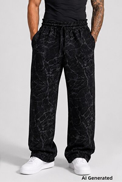 FitVult Marble Patterned Unisex Relaxed Fit Black Gray Sweatpants Washable 2 ...
