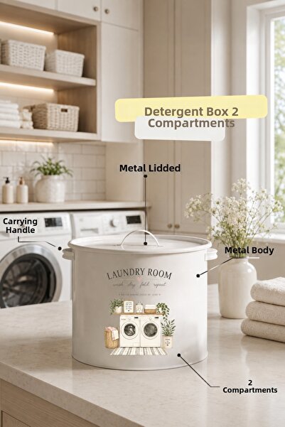 hemlife 2-Compartment Metal Powder Detergent Box with Lid and Handle, Laundry...
