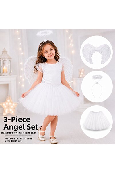 pınaxar Çuk Beyaz Angel Costume Set – Angel Wing, Crown and Tutu Skirt 3-Piec...