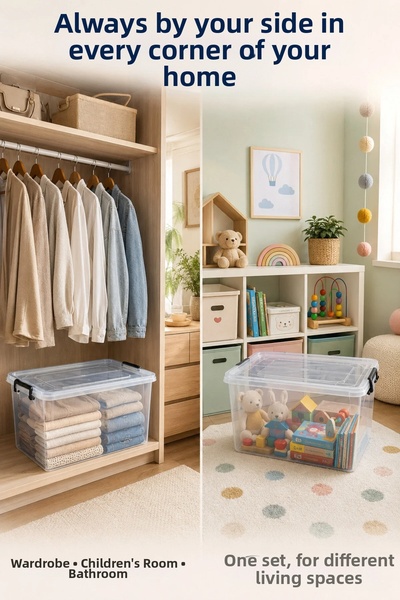 Wumboo 20 Liter Transparent Toy Box, Lockable Lid, Kids' Room Organizer, Storage Container Organizer
