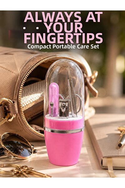 SORA GROUP Pink Manicure Pedicure Care Set Tweezers Nail Clippers Scissors File
