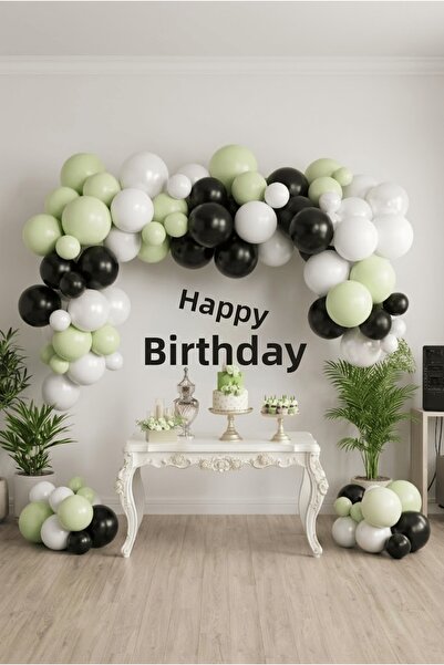 FESTİVALOON Set of 20 Macaron Green White Black Balloons Birthday Party Decor...